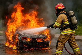 Putting out car on fire'