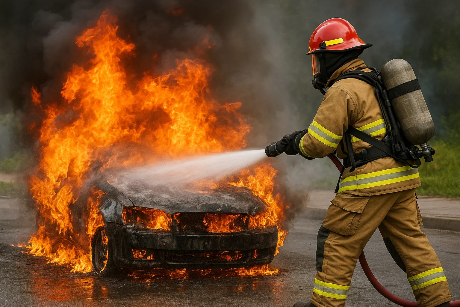 Putting out car on fire picture 1 of 3