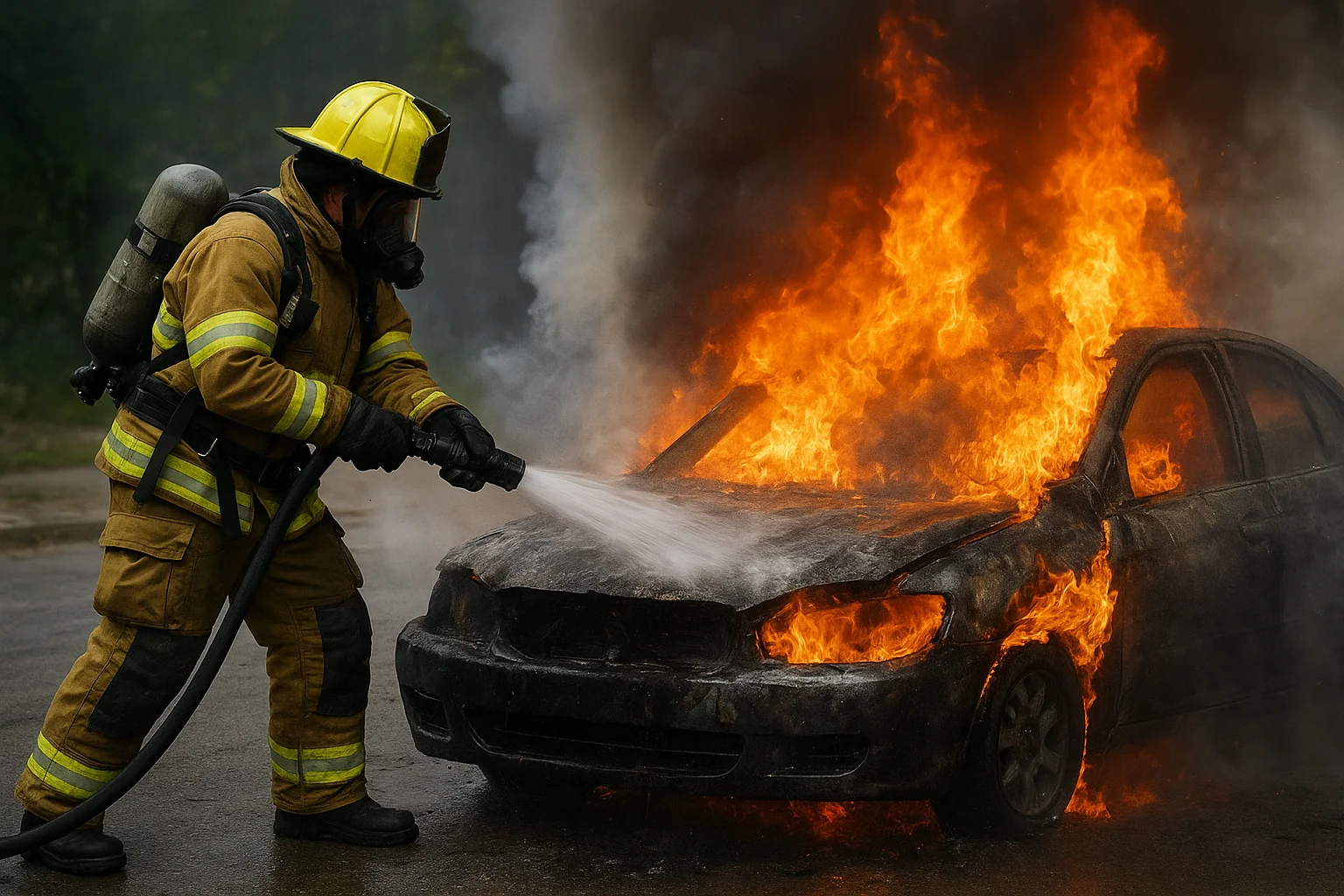 Putting out car on fire picture 2 of 3