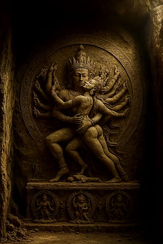 🪨 AI reconstruction of how an ancient tantric cave carving might look if it survived 10,000 years'