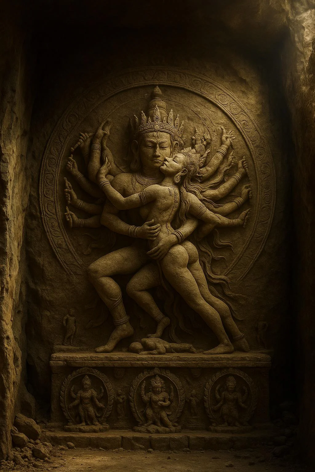🪨 AI reconstruction of how an ancient tantric cave carving might look if it survived 10,000 years picture 1 of 1