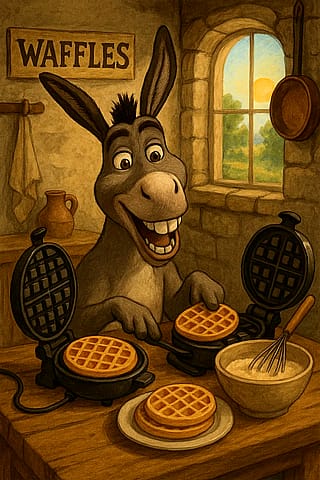 Donkey actually making waffles in the morning'