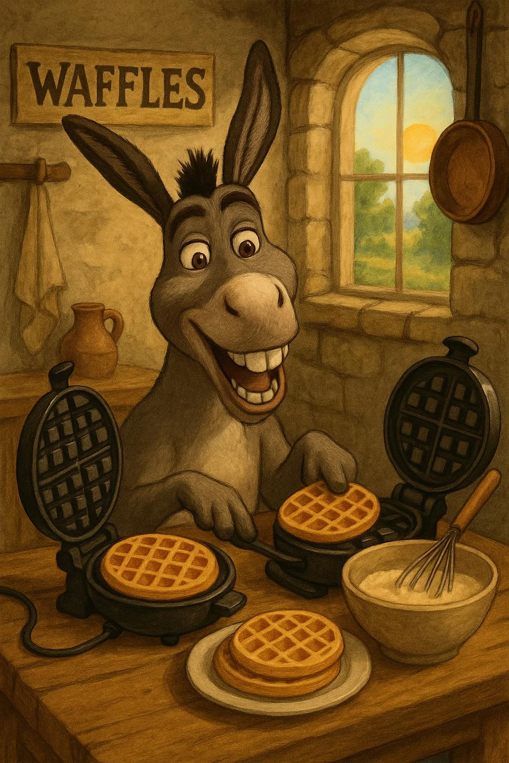 Donkey actually making waffles in the morning picture 1 of 1