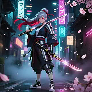 Cyperpunk Samurai in Neon-lit Tokyo'