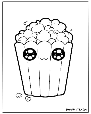 Kawaii Popcorn Coloring Pages'