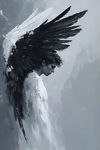 Angel B&W painting'