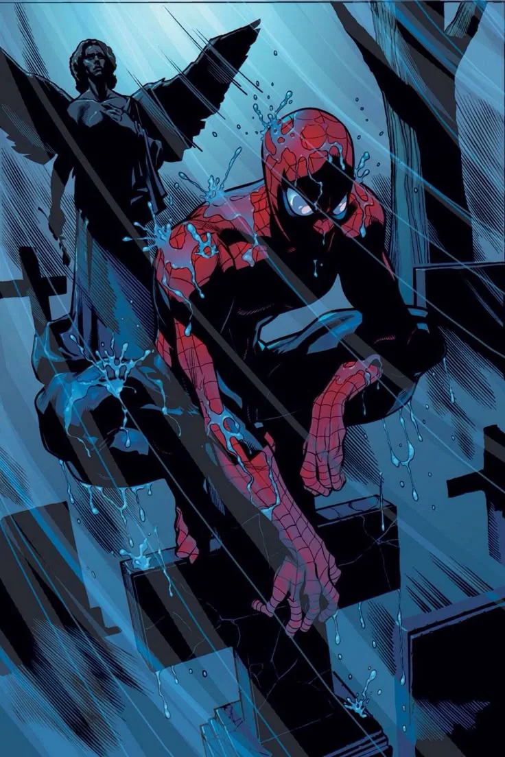 Spiderman standing on a grave in the rain original/AI picture 2 of 2