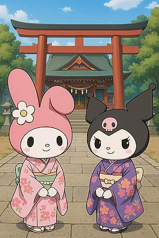 My Melody and Kuromi at a Shrine'