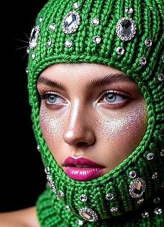 Adele, a model who lost a bet at knitting club. Now she’s the reigning “Bedazzled Ninja of Sparkle Town,” sworn to fight crime one rhinestone at a time.'