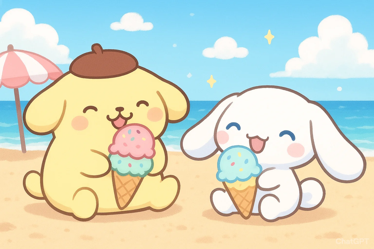 Cinnamoroll and Pomponpurin having ice cream picture 1 of 1