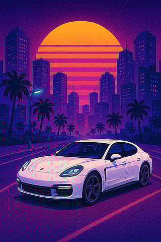 Porsche in Outrun setting'